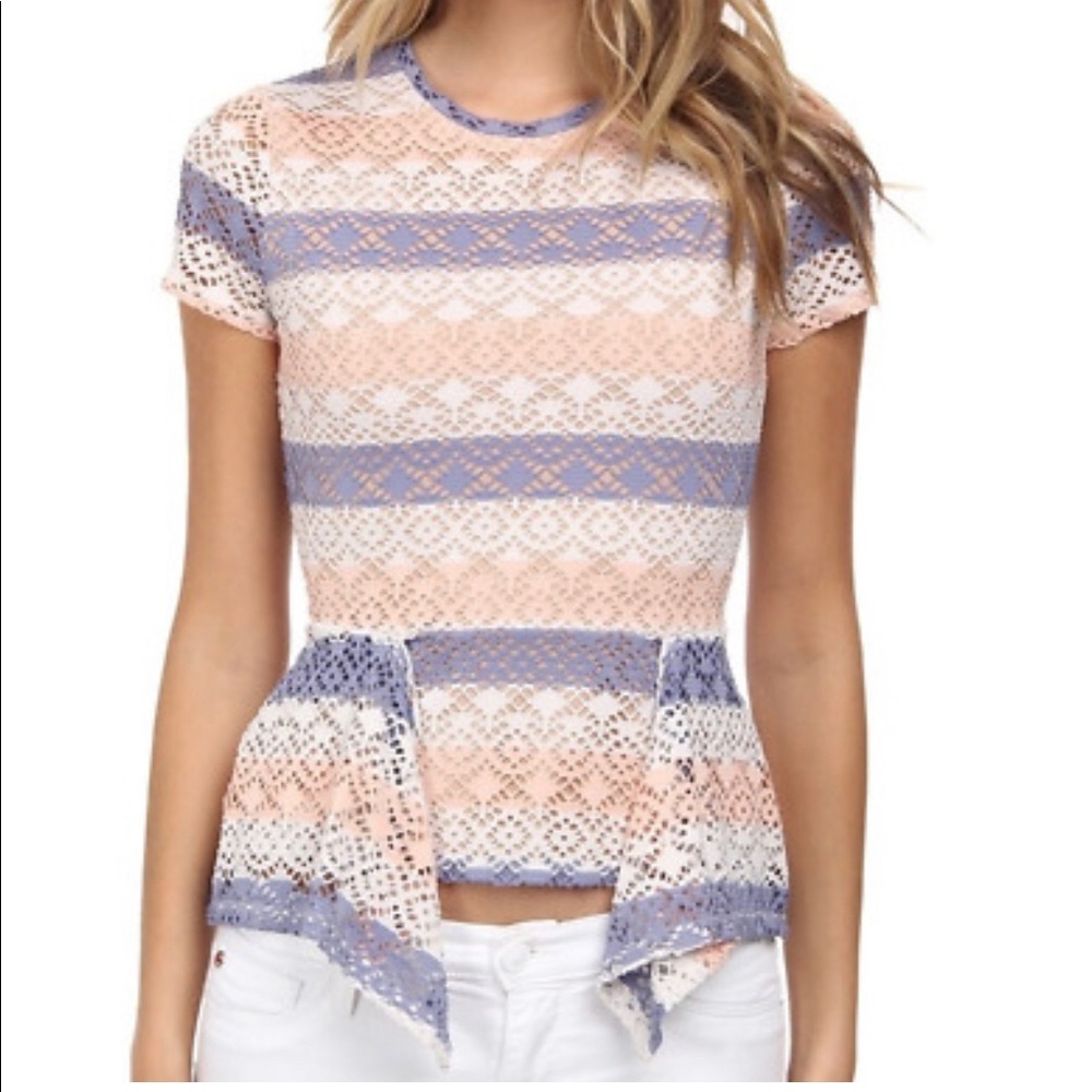 BCBGMaxAzria Victoria Vicktoria Lace Striped Top in Peach and Lavender
